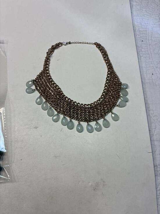 Unbranded Jewelry - Statement Necklace Gold Tone Multi Strand Chain Glass Tear Drop Bib